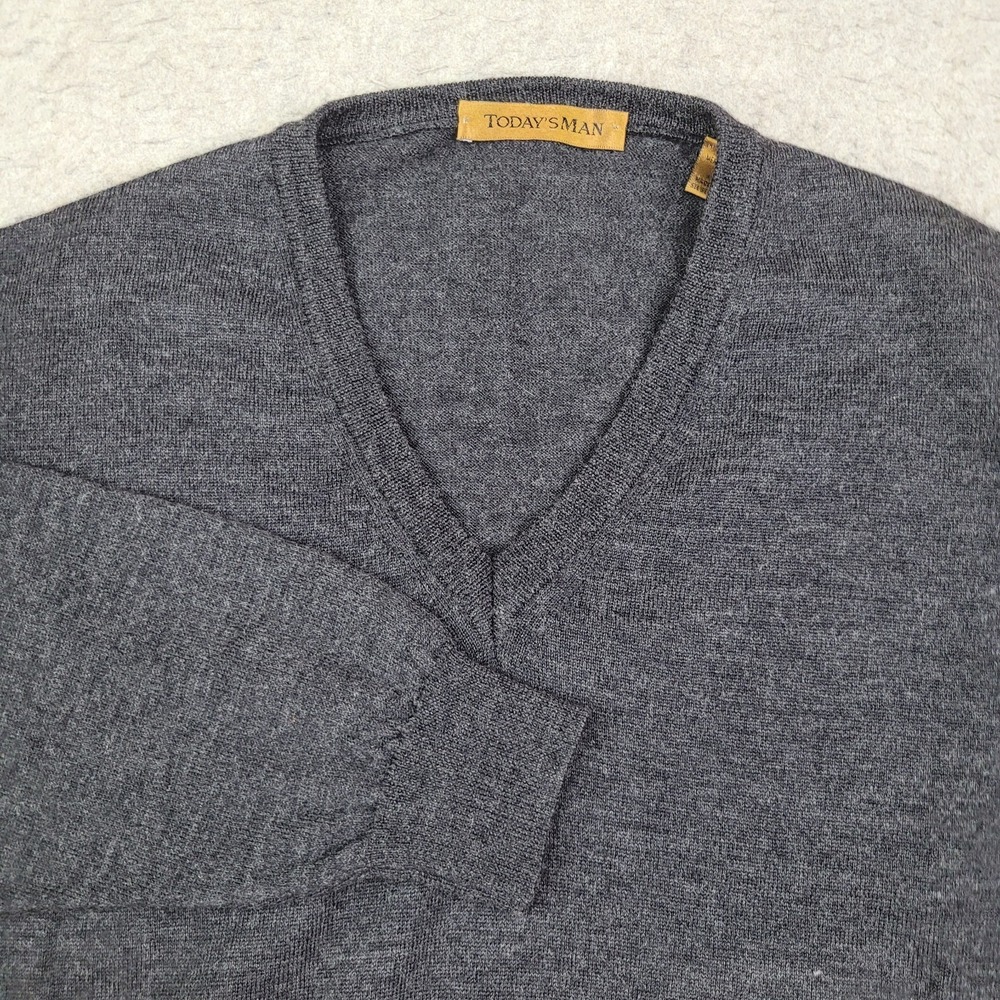 Todays Man Merino Wool V-Neck Sweater Mens Small Gray Pullover‎ Made in Italy